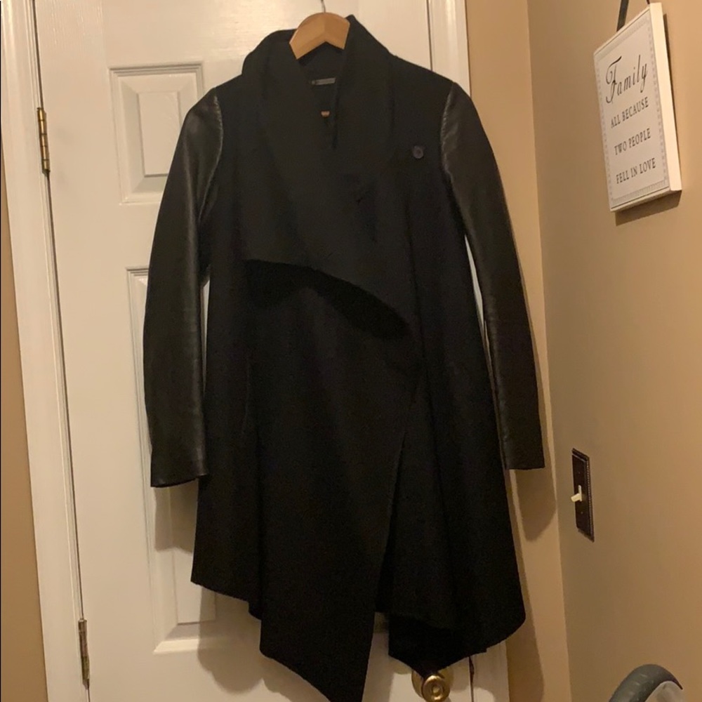 All Saints Black Draped Coat
